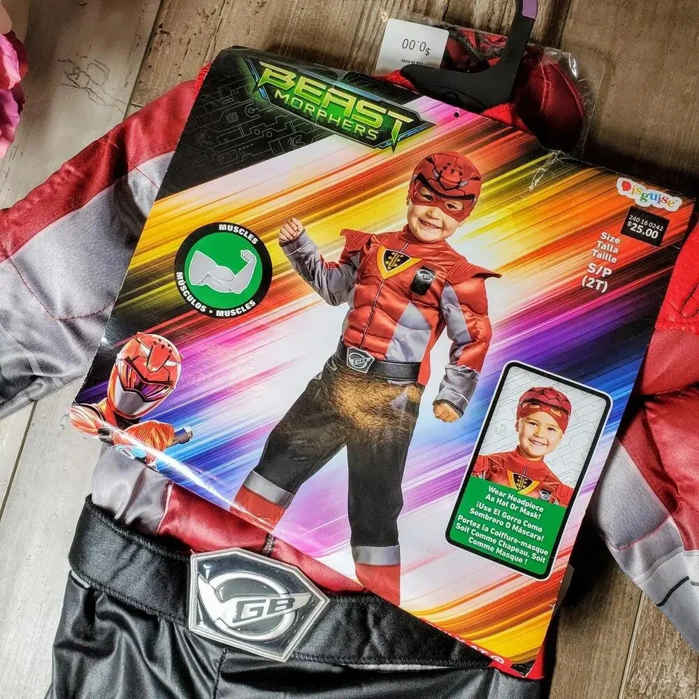 NWT Power Rangers Red Ranger Beast Morphers Halloween Costume 2T With Muscles